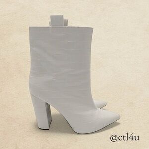 White Croc Embossed Ankle Boots Pointed Toe Block Heel Y2K Baddie Boss Babe